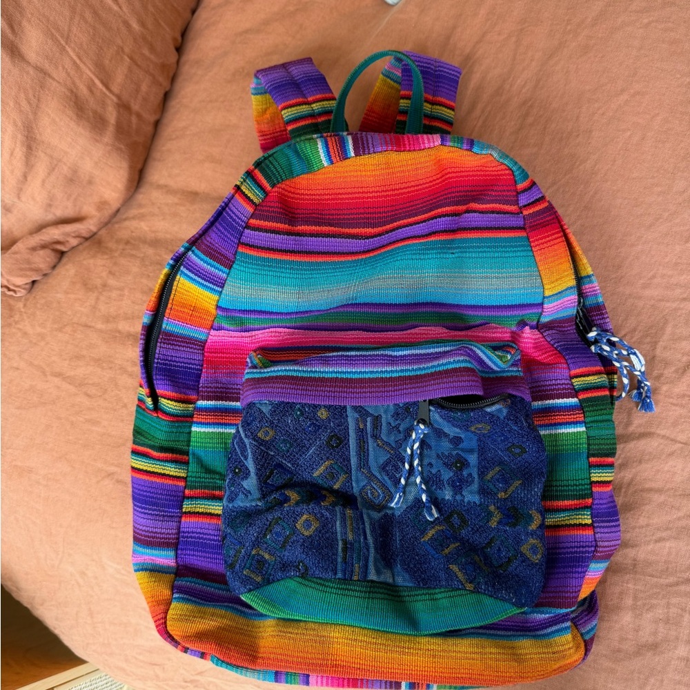 Multicolor Striped Women's Backpack with Front Pocket